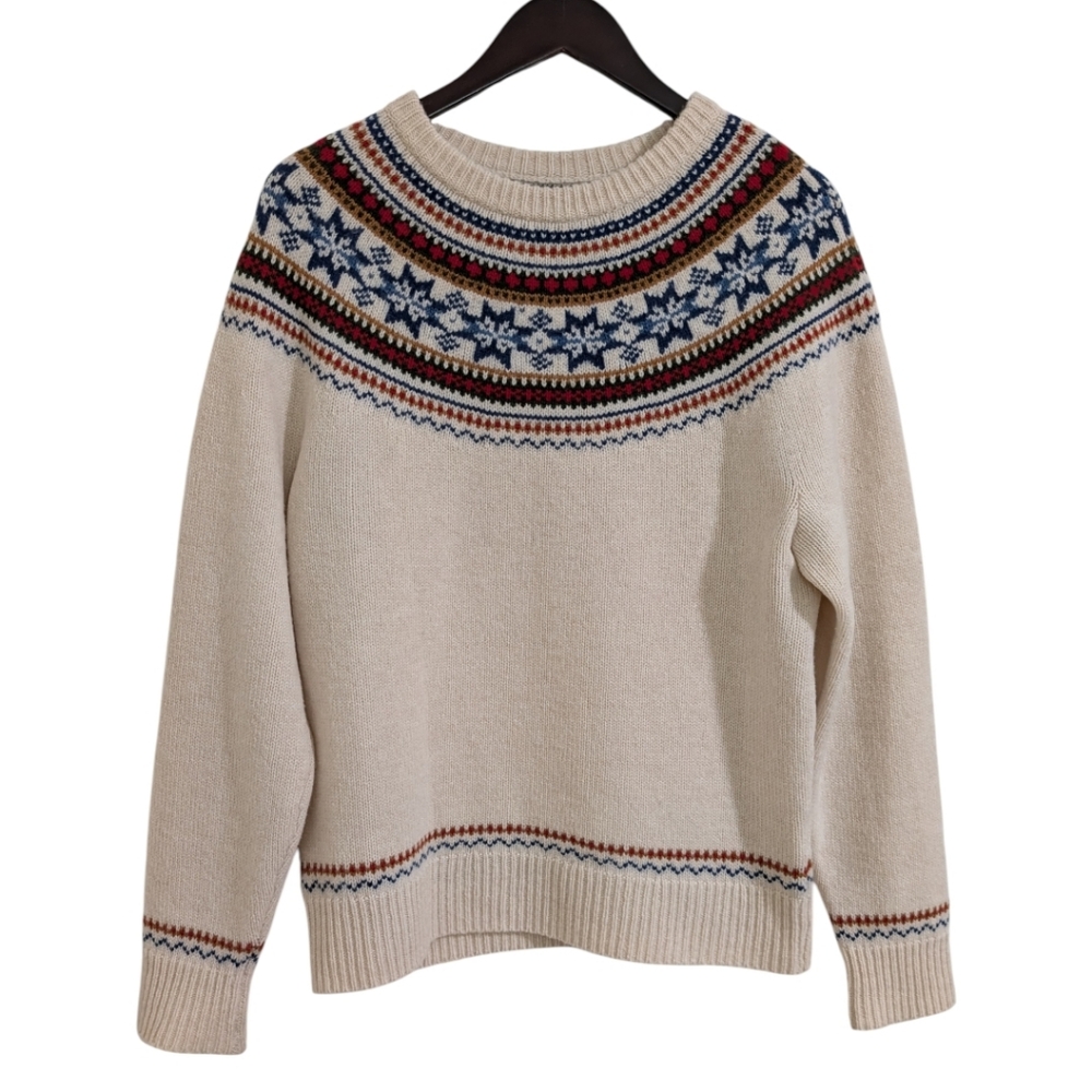 J. Crew 100% Lambswool Fair Isle yoked crewneck sweater Size M BM109 - Picture 2 of 6